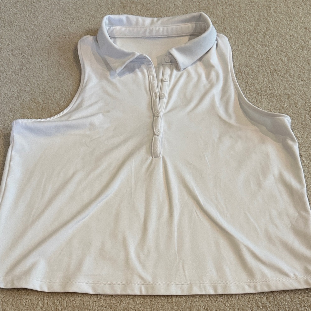 White Sleeveless cropped Polo Shirt - NWOT
